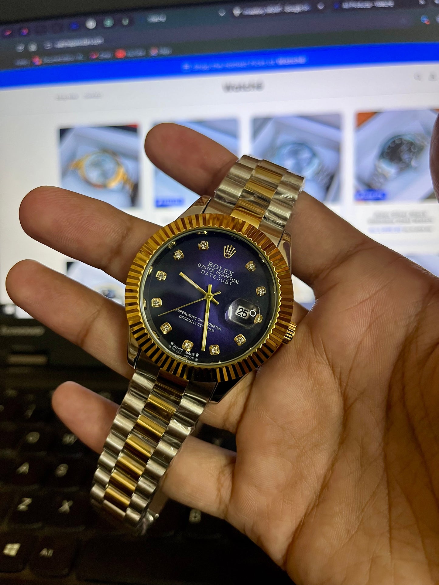 Rolex Golden Silver With Purple Dial GRR