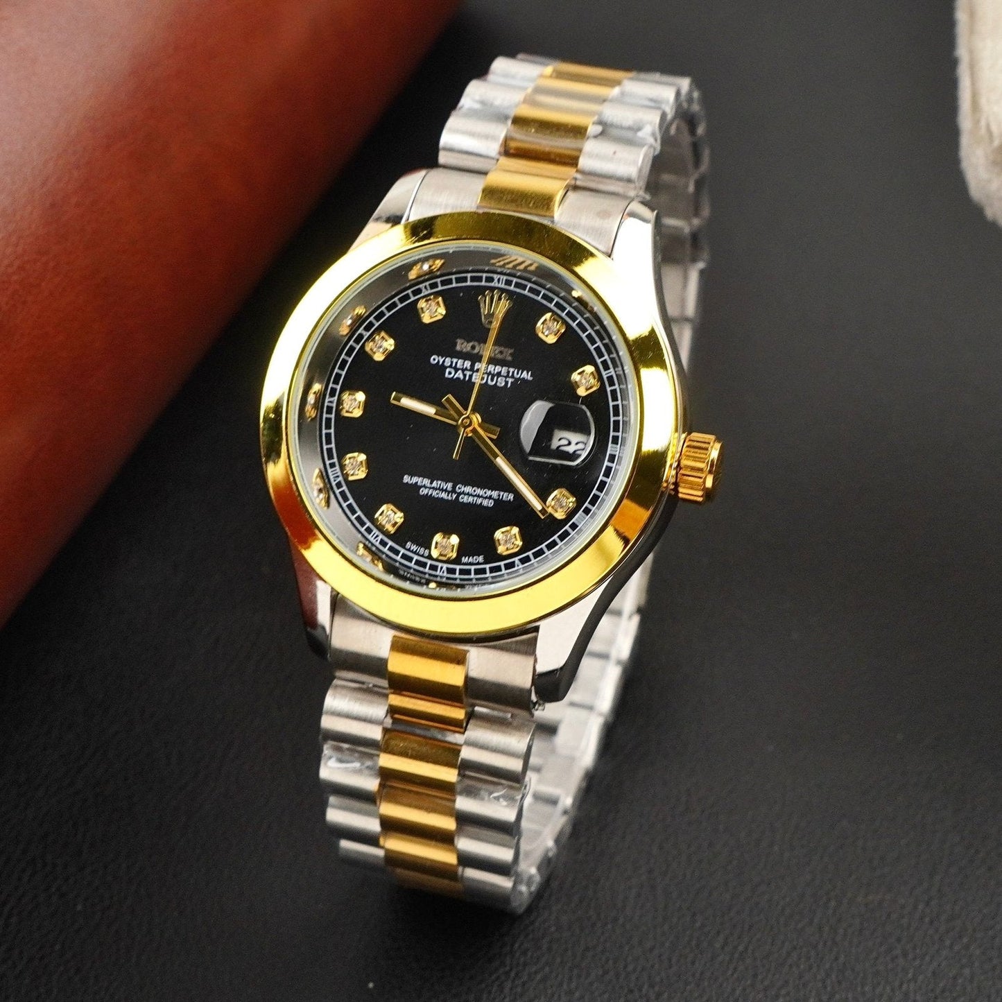 Rolex Golden Silver With Black Dial CL