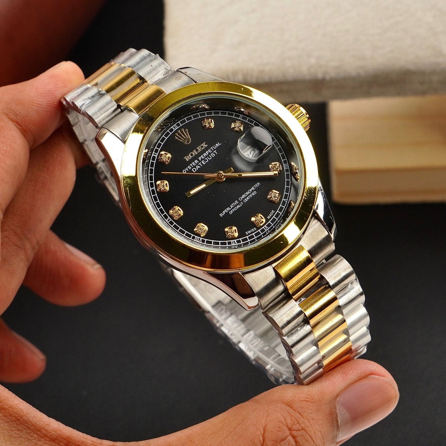 Rolex Golden Silver With Black Dial CL