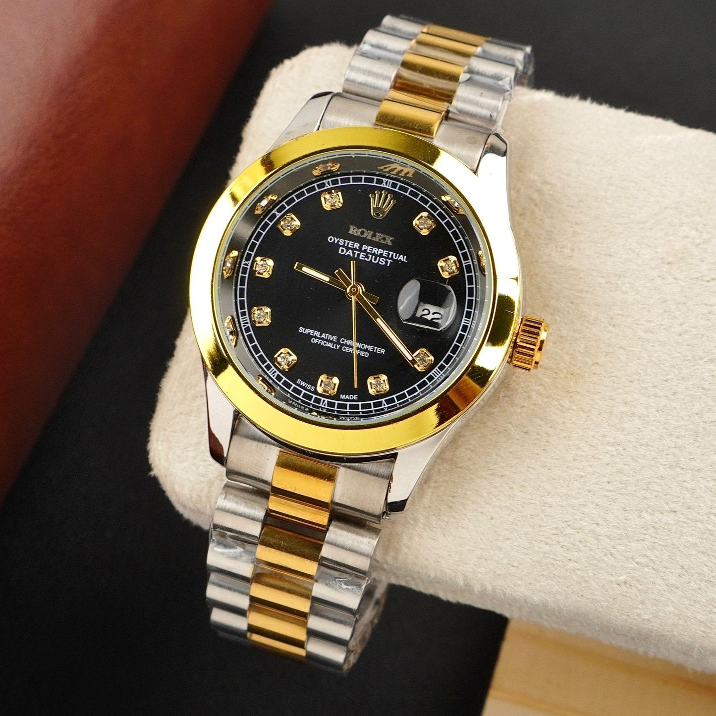 Rolex Golden Silver With Black Dial CL