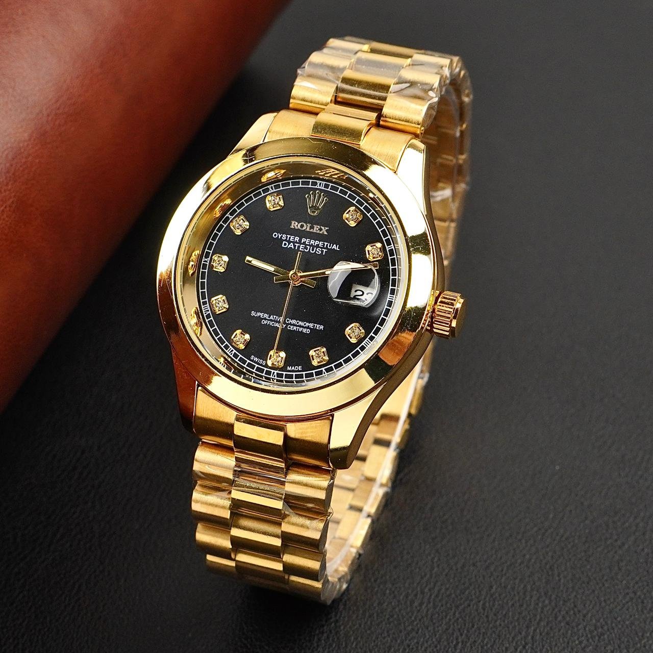 Rolex Golden Black Stainless Steel Watch