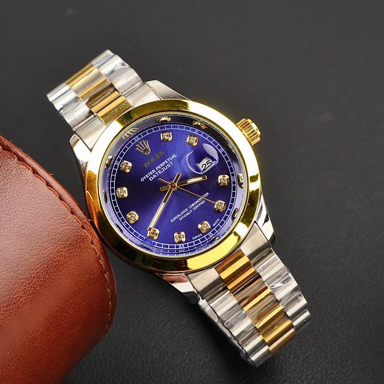 Rolex Golden Silver With Blue Dial
