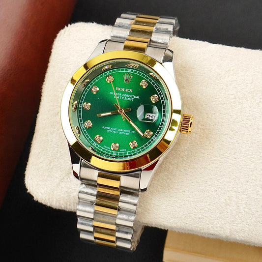 Rolex Golden Silver With Green Dial