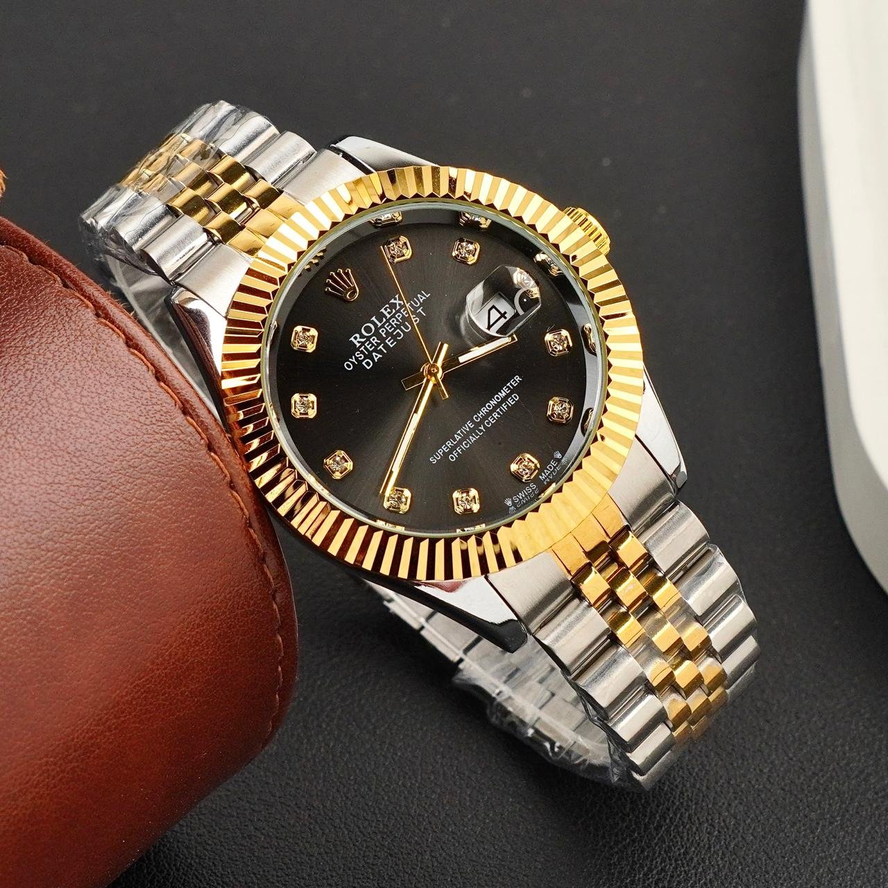 Rolex Golden Silver With Black Dial GRR