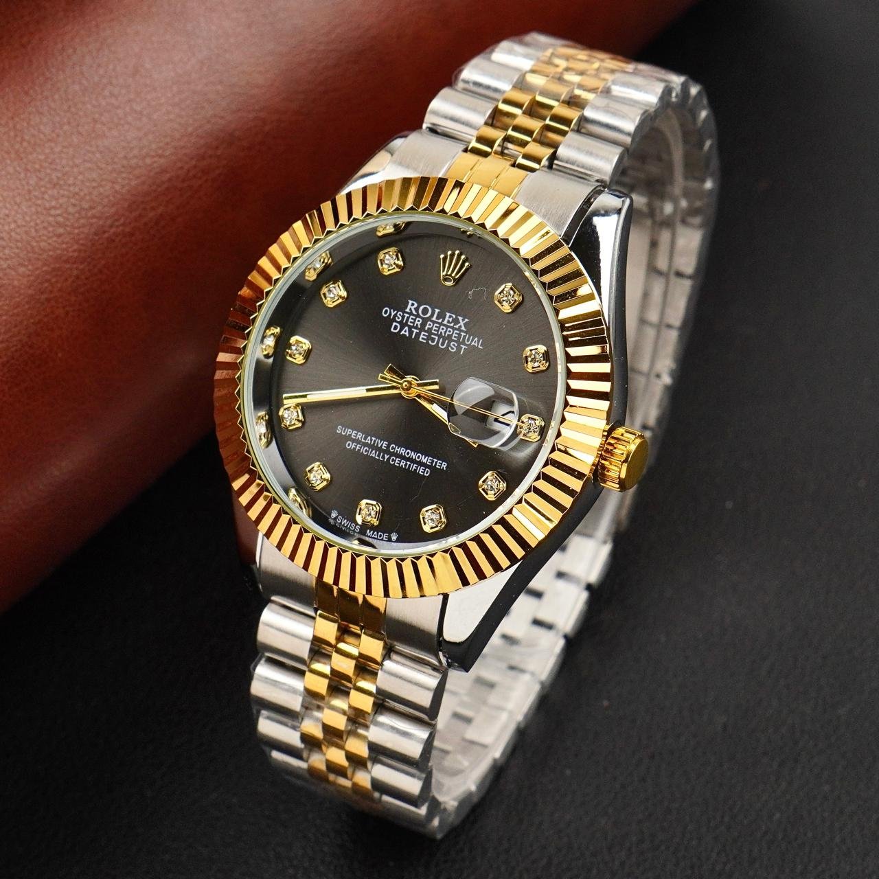 Rolex Golden Silver With Black Dial GRR