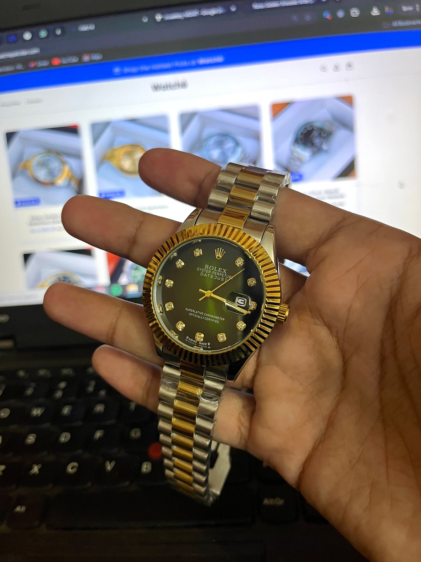 Rolex Golden Silver With Green Dial GRR