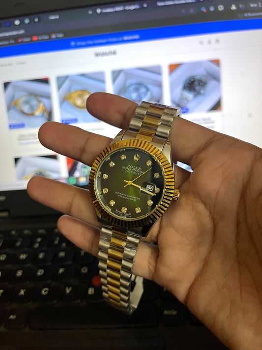 Rolex Golden Silver With Green Dial GRR
